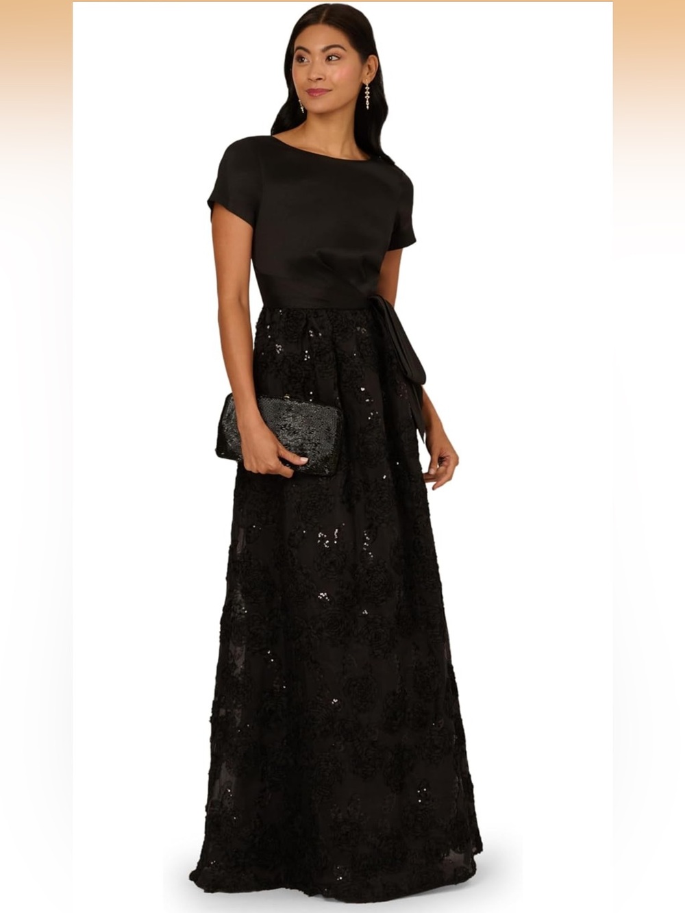 Adrianna Papell Women's Soutache Floral Combo Gown - 6 - Black